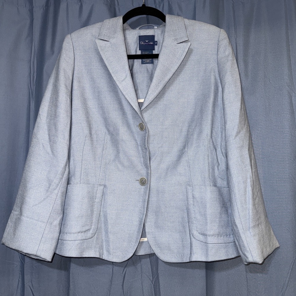 Façonnable France Womens Blue Wool Cashmere Blend Blazer Jacket Size 14